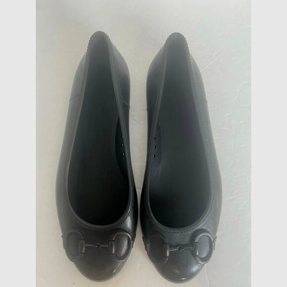 Gucci Authentic Embossed Black Rubber Horsebit Slip On Ballet Flats Size 8 - Picture 5 of 14